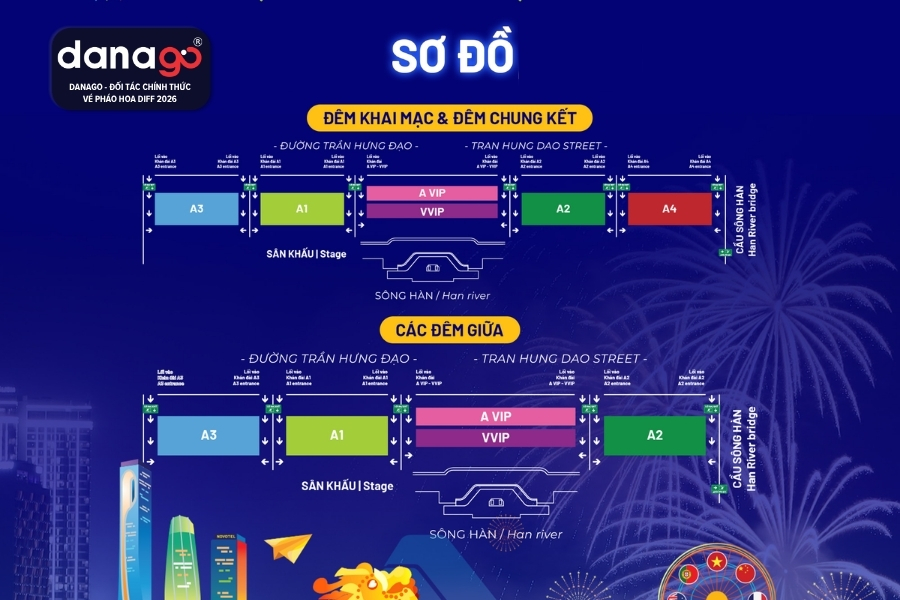 Sơ đồ khán đài xem pháo hoa Đà Nẵng